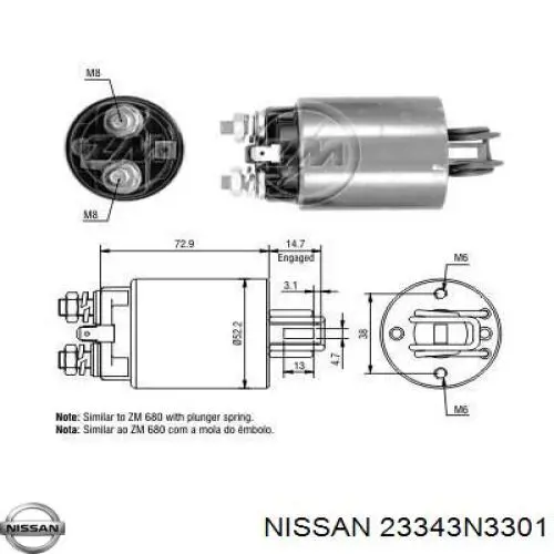 23343N3301 Nissan interruptor magnético, estárter