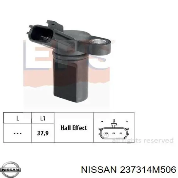 Sensor de árbol de levas 237314M506 Nissan/Infiniti