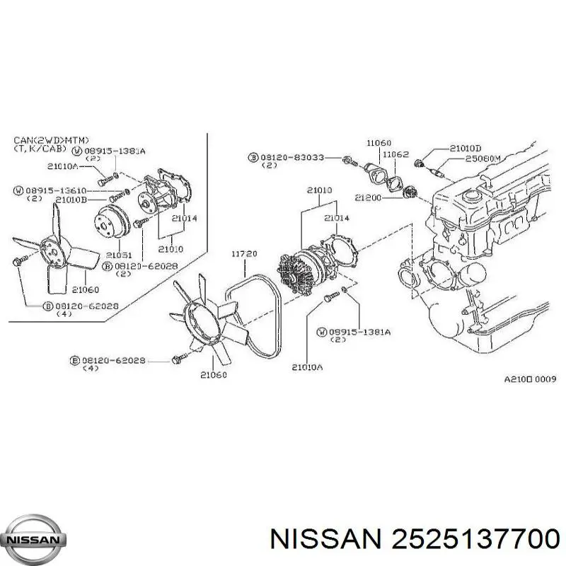 2525137700 Nissan sensor de temperatura del refrigerante