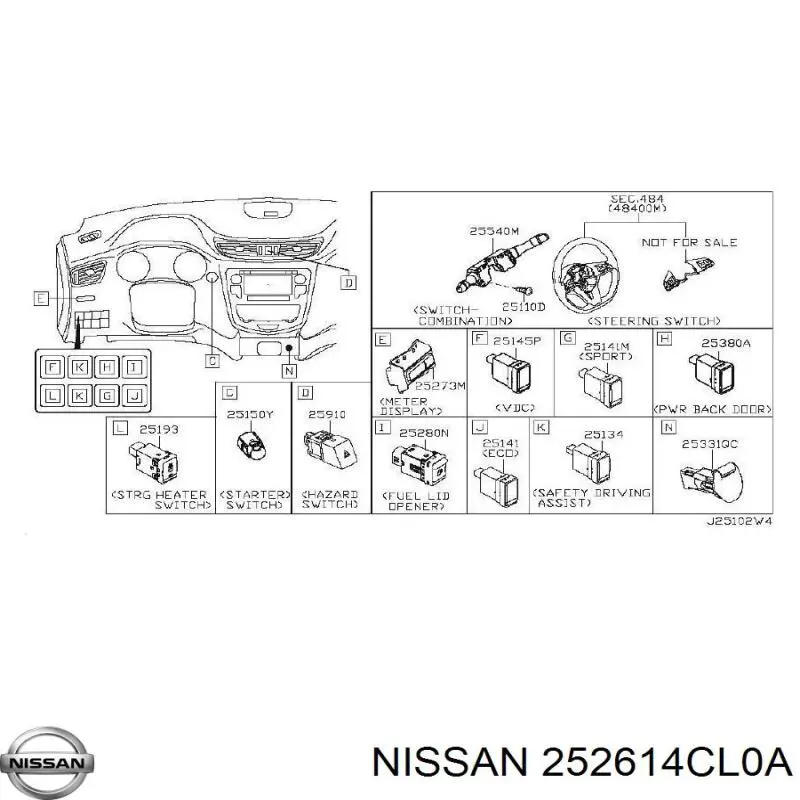 252614CL0A Nissan/Infiniti Botón interior de apertura de maletero