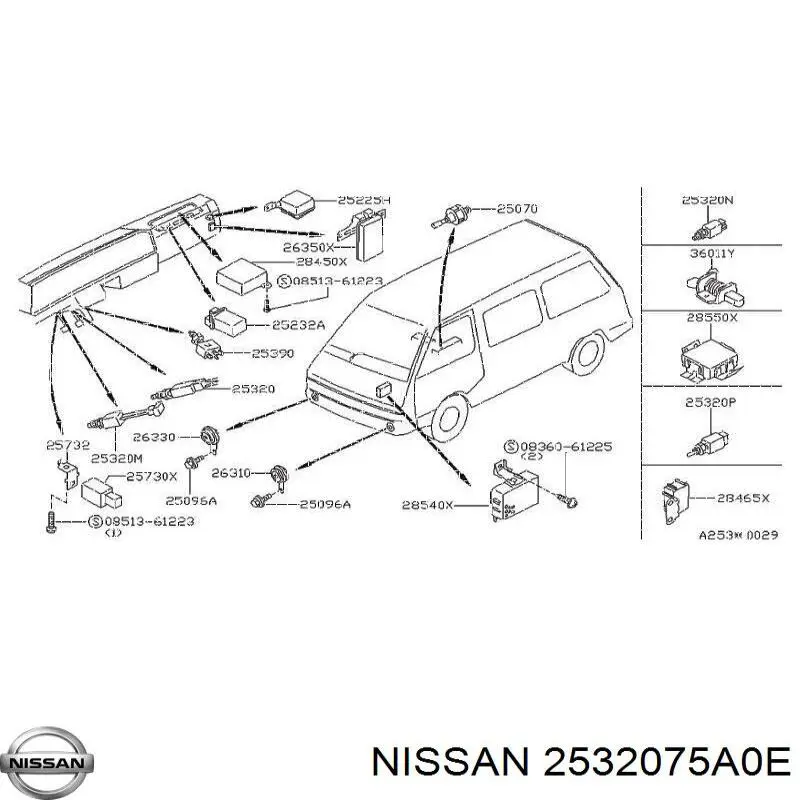 Interruptor de luz de freno 2532075A0E Nissan/Infiniti