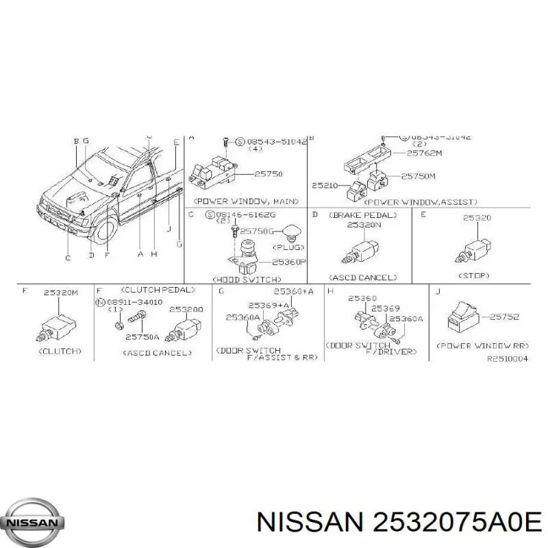 Interruptor de luz de freno Nissan/Infiniti 2532075A0E precio, desde 7,76 EUR