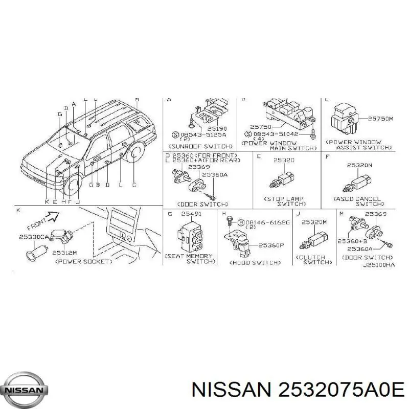 Comprar 2532075A0E Nissan/Infiniti Interruptor de luz de freno