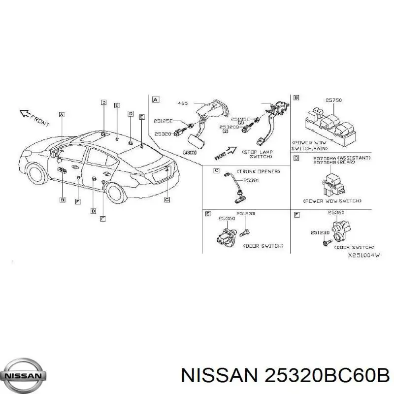 25320BC60B Nissan interruptor de embrague