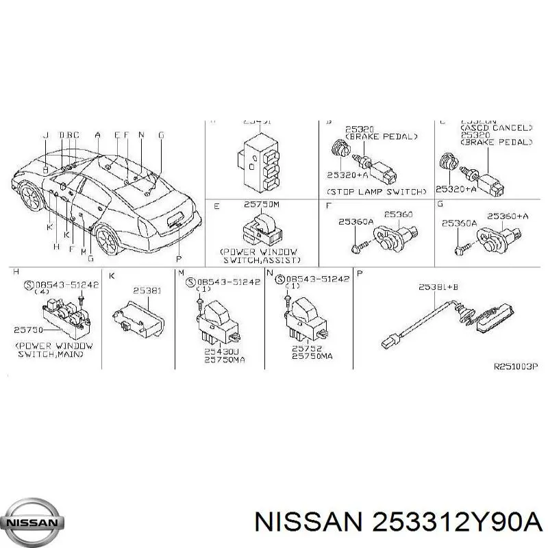 253312Y90A Nissan encendedor para auto / mechero para auto