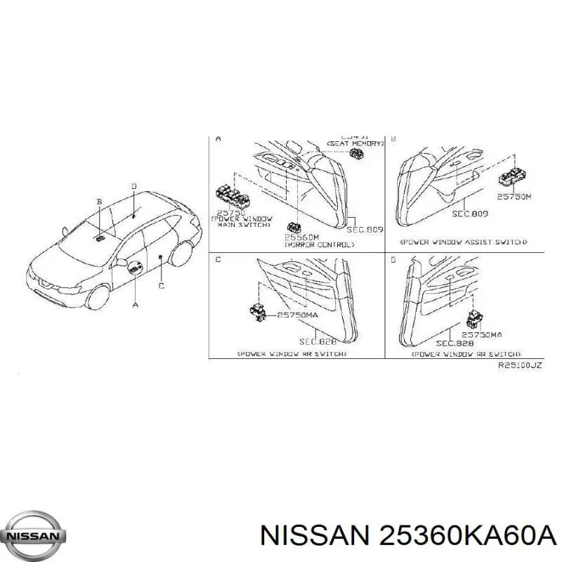 Interruptor de puerta Nissan/Infiniti 25360KA60A precio, desde 46,46 EUR