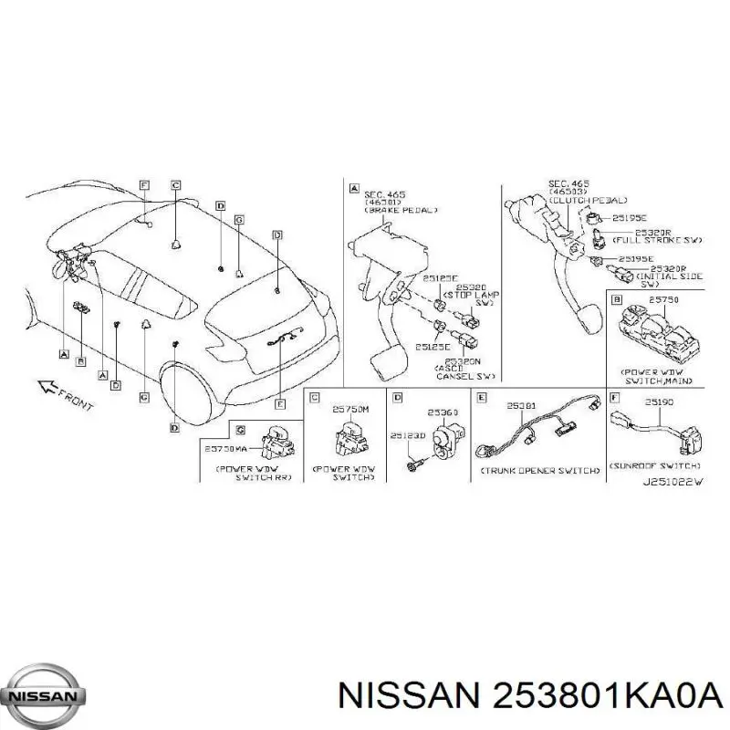 Botón de accionamiento del cierre de la tapa del maletero (puerta trasera 3/5) Nissan/Infiniti 253801KA0A precio, desde 19,77 EUR