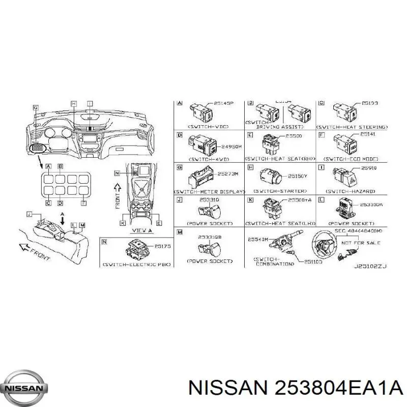 Comprar 253804EA1A Nissan/Infiniti Botón de accionamiento del cierre de la tapa del maletero (puerta trasera 3/5)