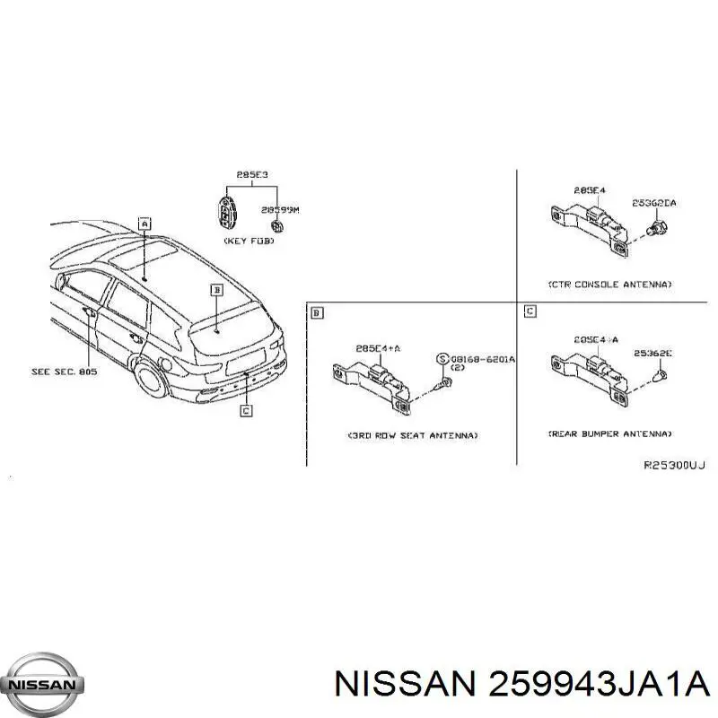 259943JA1A Nissan sensor de alarma de estacionamiento(packtronic Delantero/Trasero Central)