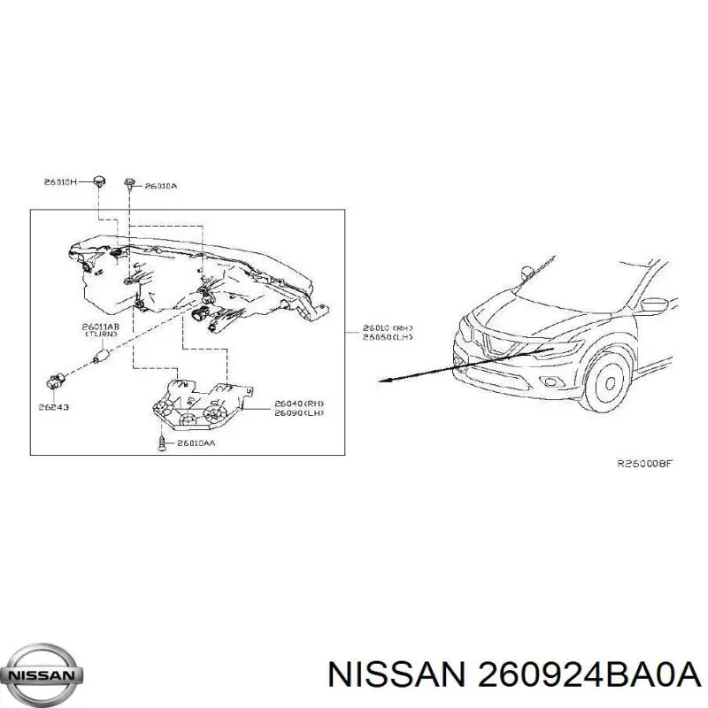 260924BA0A Nissan soporte, faro principal delantero izquierdo