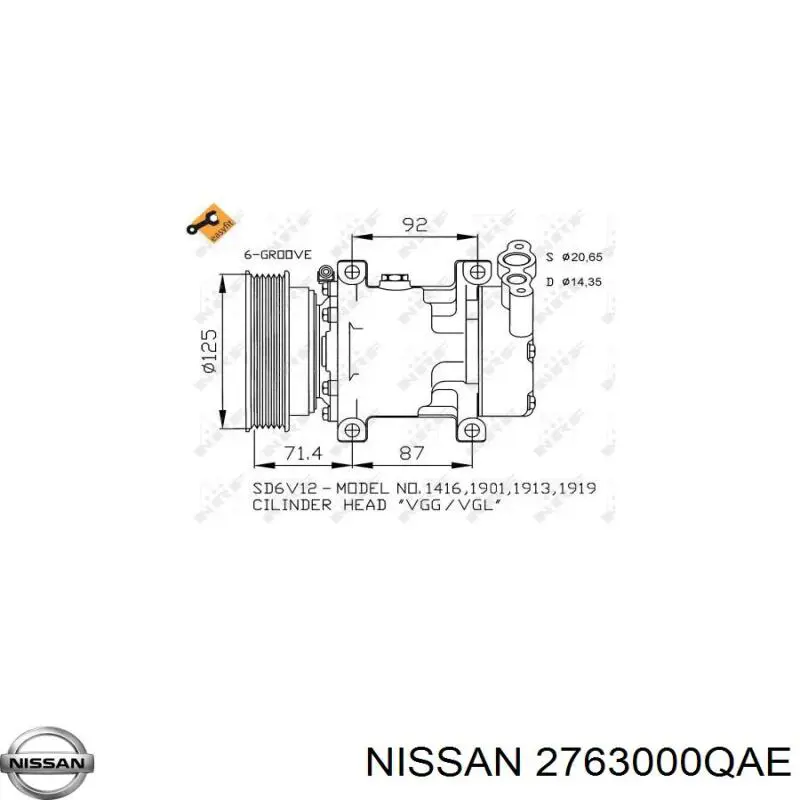 2763000QAE Nissan compresor de aire acondicionado