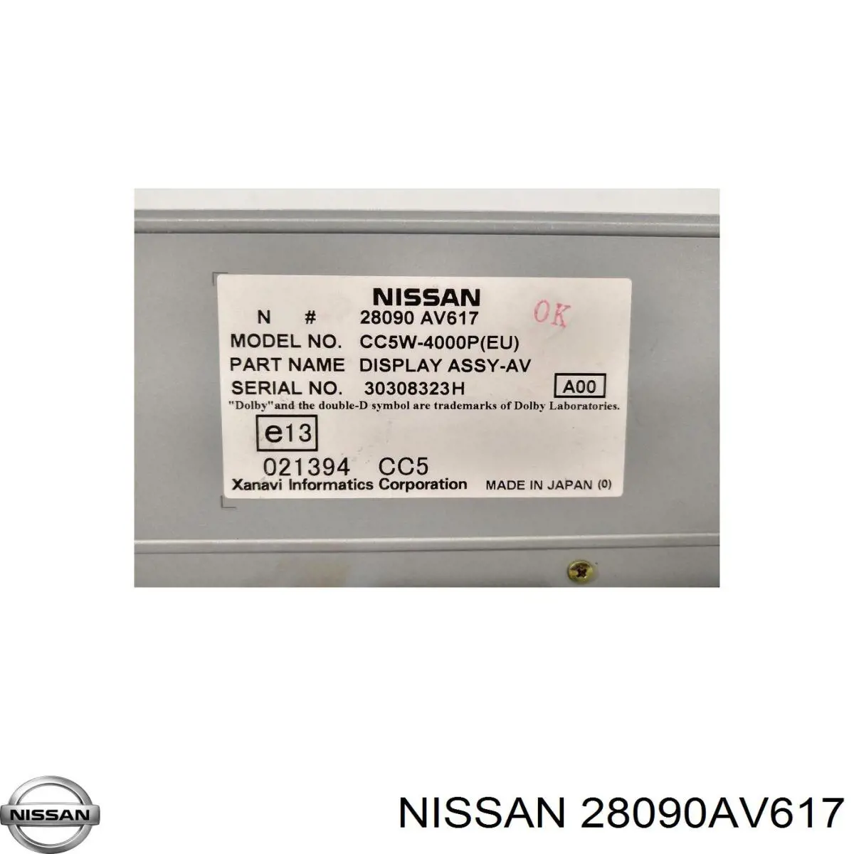 Pantalla multifunción Nissan/Infiniti 28090AV617 precio, desde 72,60 EUR