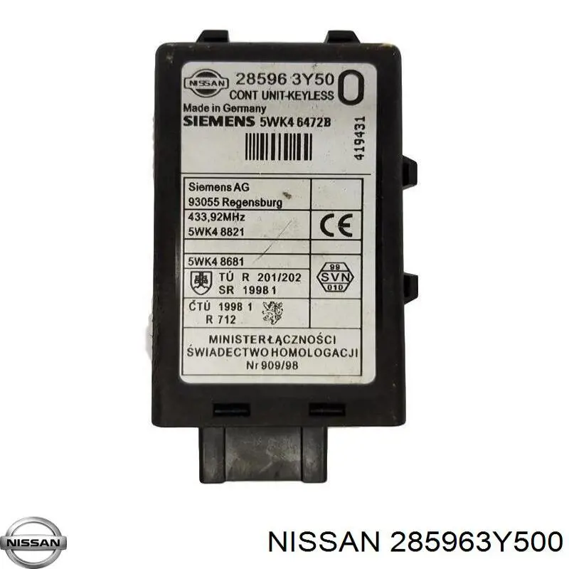 Comprar 285963Y500 Nissan/Infiniti Sensor de acceso sin llave de puerta (receptor de llave)