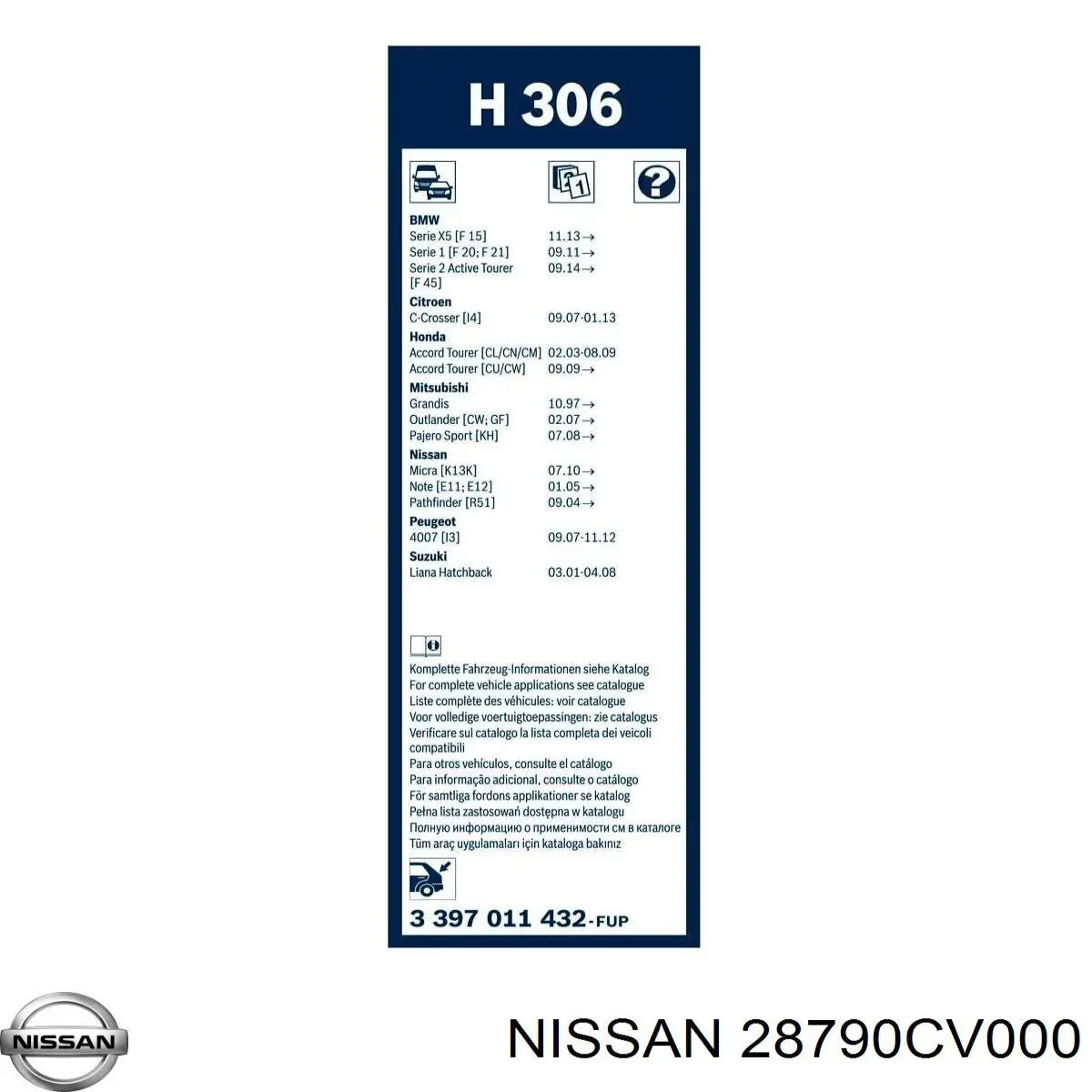 Escobilla del limpiaparabrisas trasero Nissan/Infiniti 28790CV000 precio, desde 5,26 EUR