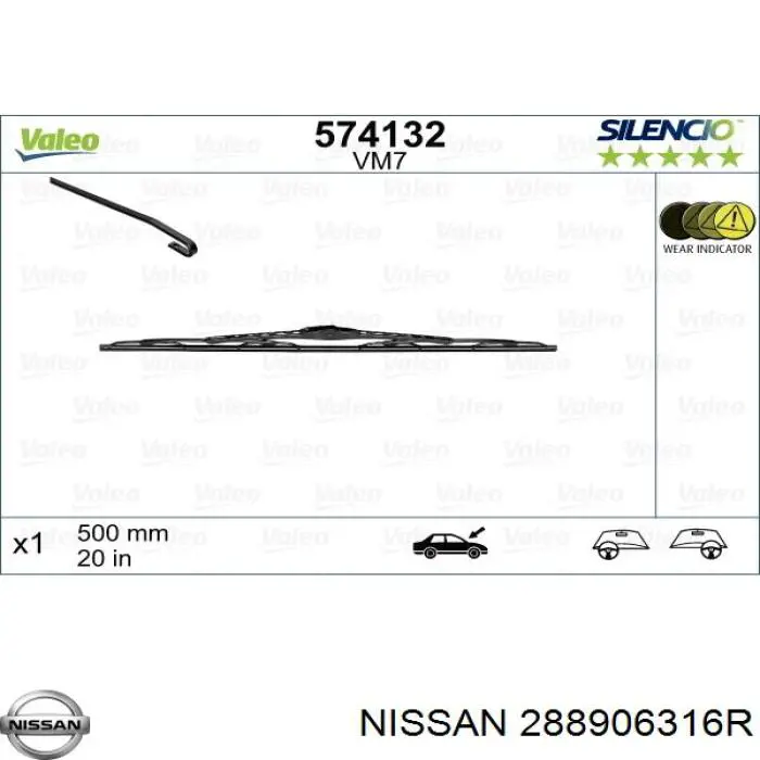 288906316R Nissan/Infiniti Escobilla del limpiaparabrisas del lado del pasajero