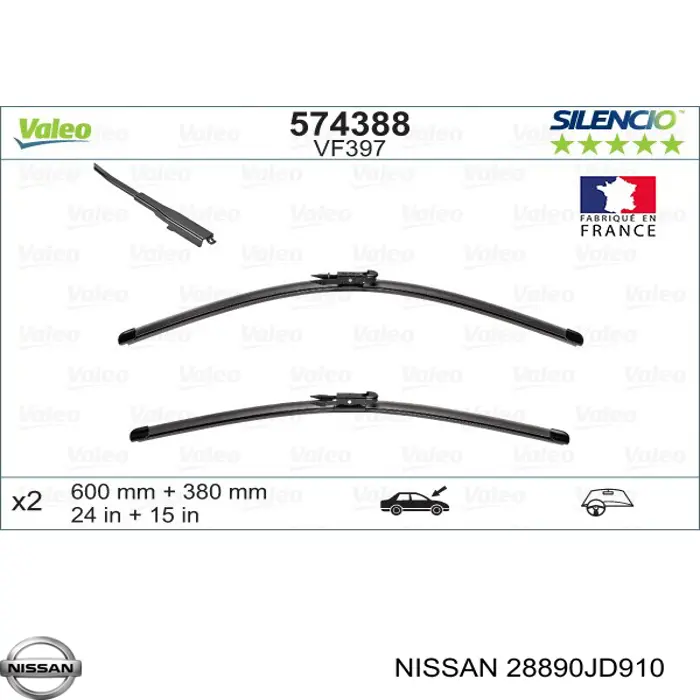 Comprar 28890JD910 Nissan/Infiniti Escobilla del limpiaparabrisas del lado del pasajero