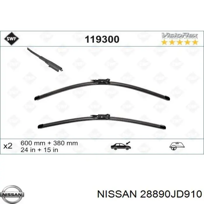 28890JD910 Nissan/Infiniti Escobilla del limpiaparabrisas del lado del pasajero