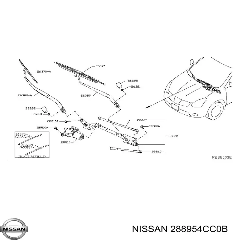 288954CC0B Nissan goma del limpiaparabrisas lado copiloto