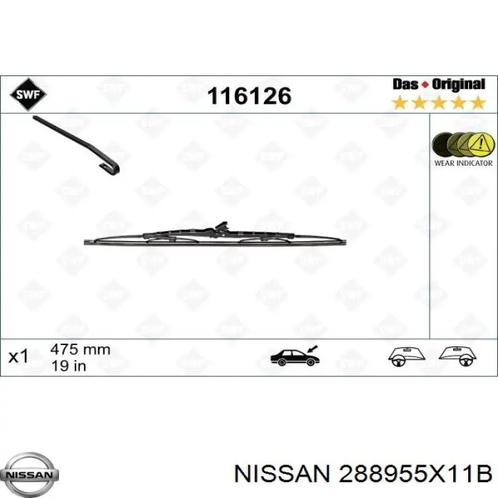 288955X11B Nissan limpiaparabrisas de luna delantera copiloto
