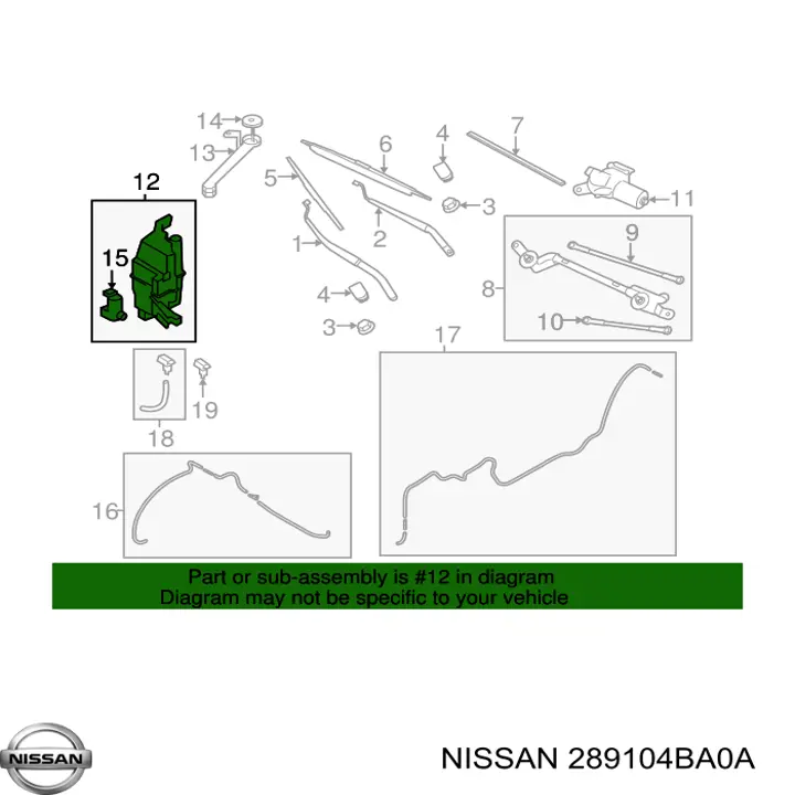 289104BA0A Nissan depósito de agua del limpiaparabrisas