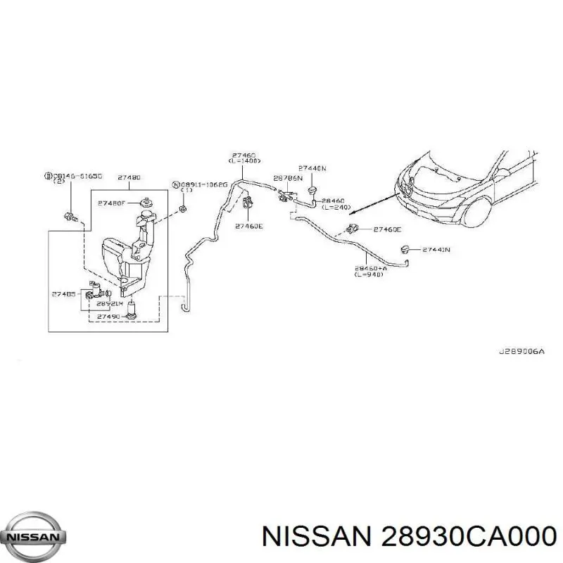 Tobera de agua regadora, lavado de parabrisas para Nissan Murano (Z50)