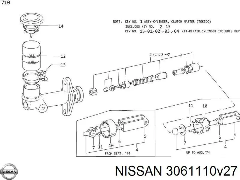 3061110V27 Nissan juego de reparación, cilindro maestro del embrague