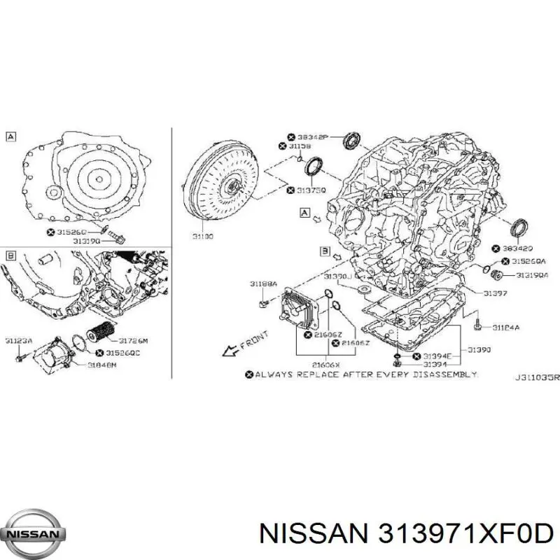Junta del cárter de la transmisión automática/manual para Nissan Teana (J32)