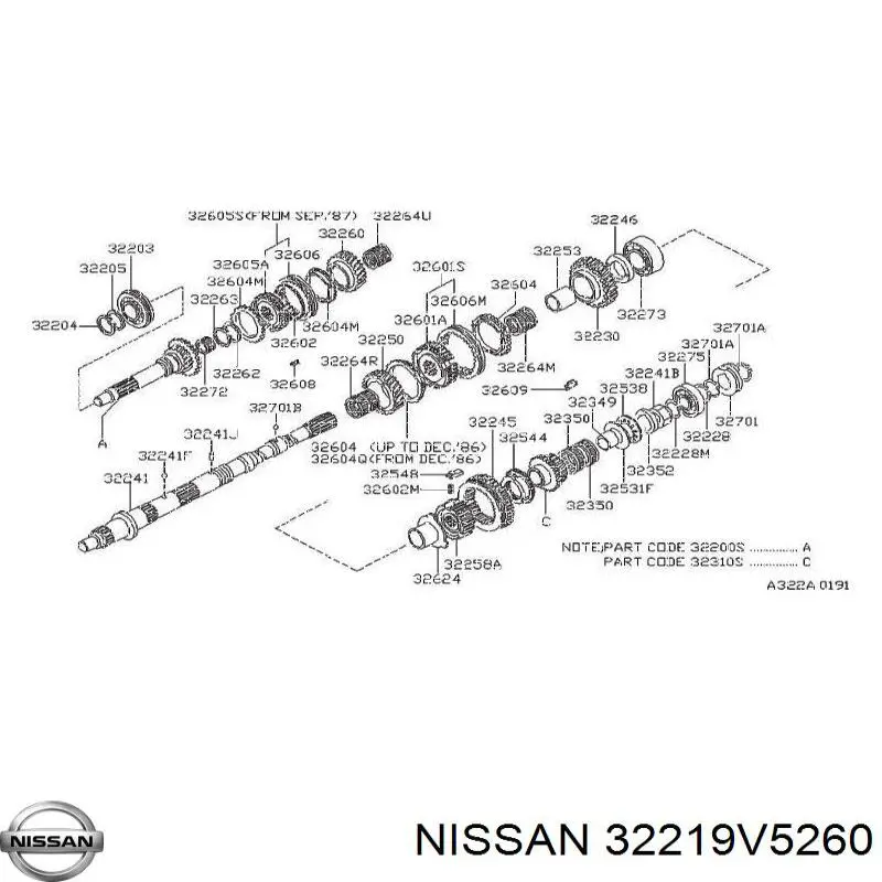 3221986W70 Nissan rodamiento caja de cambios