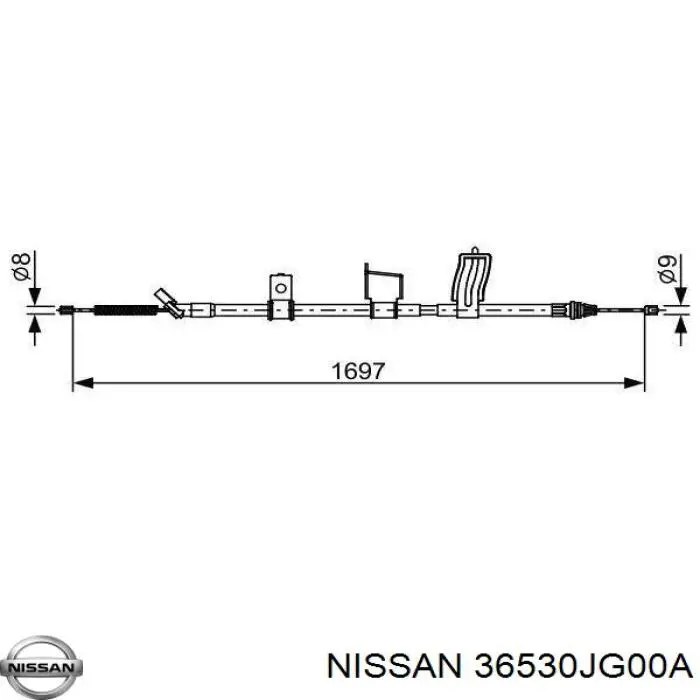 36530JG00A Nissan cable de freno de mano trasero derecho