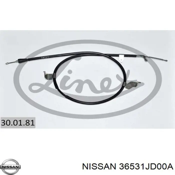 36531JD00A Nissan cable de freno de mano trasero izquierdo