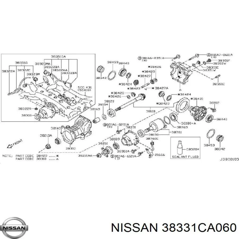 38331CA060 Nissan acoplamiento de el eje trasero