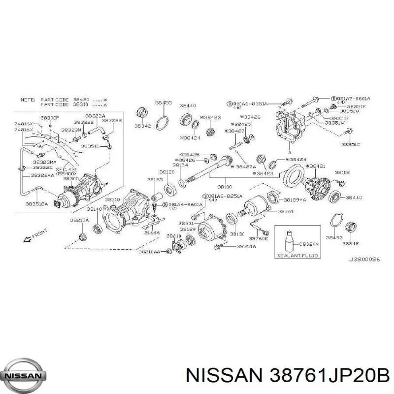Anillo retén, Diferencial trasero para Nissan Murano (Z51)