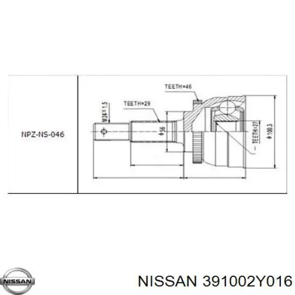 391002Y016 Nissan junta homocinética exterior delantera