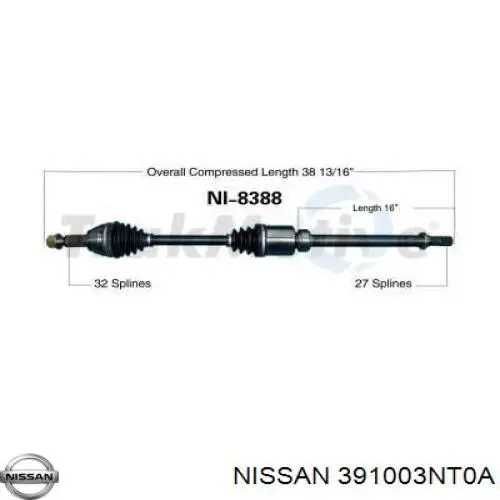Árbol de transmisión delantero derecho para Nissan Teana (L33)