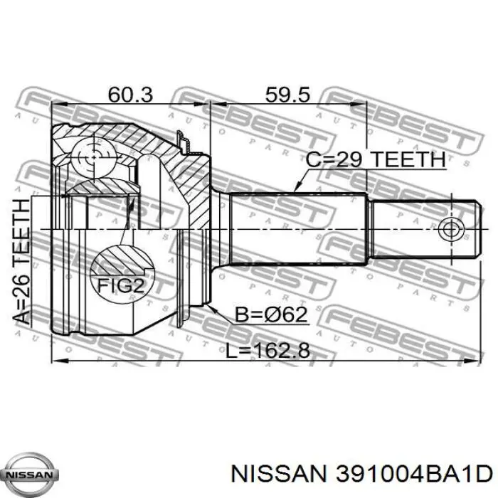 391004BA1D Nissan junta homocinética exterior delantera