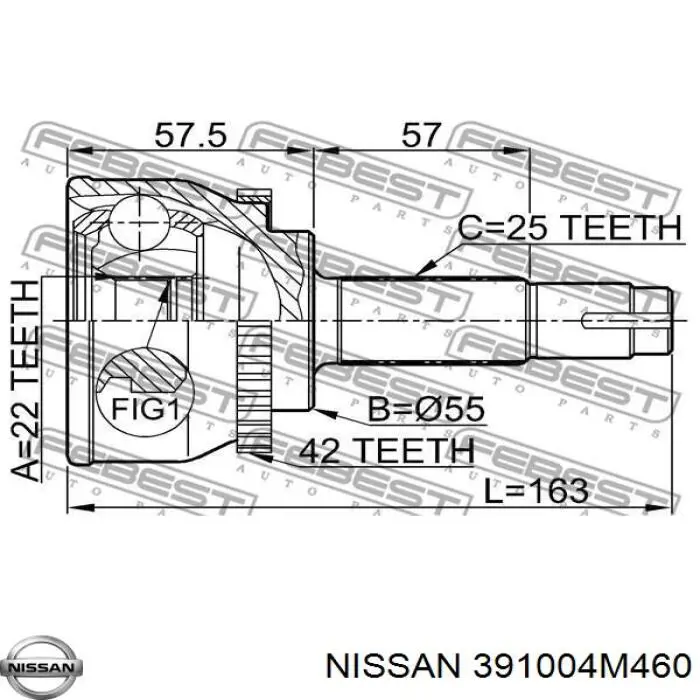 391004M460 Nissan árbol de transmisión delantero izquierdo