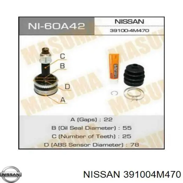 391004M470 Nissan árbol de transmisión delantero derecho