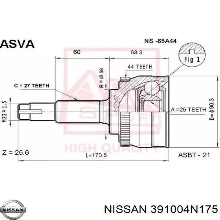 391004N175 Nissan junta homocinética exterior delantera