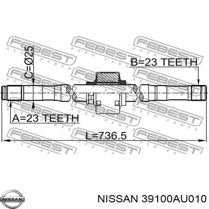 39100AU010 Nissan árbol de transmisión delantero derecho