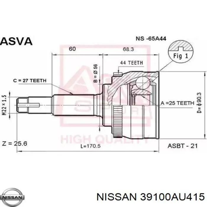 39100AU415 Nissan junta homocinética exterior delantera