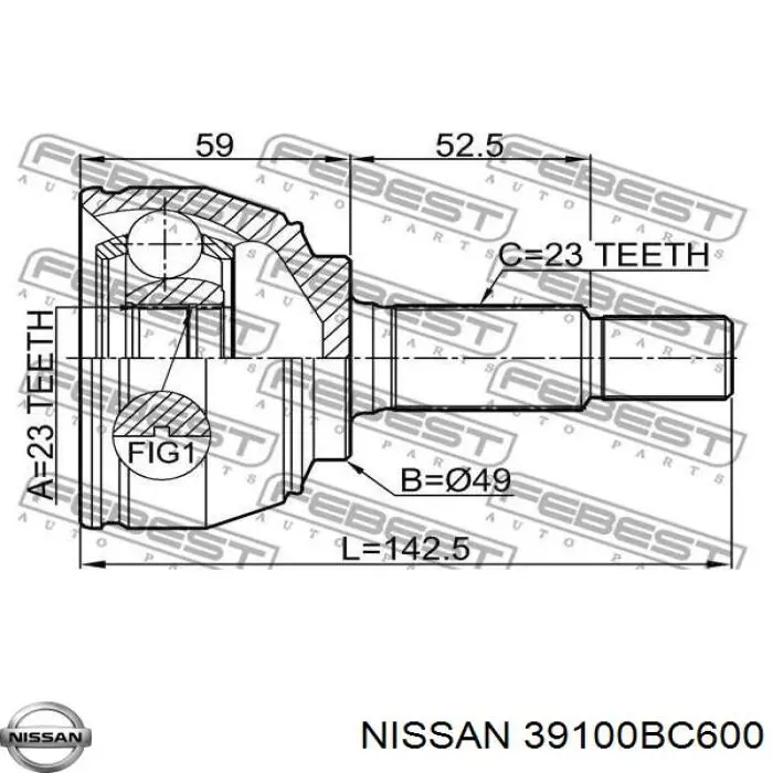 39100BC600 Nissan/Infiniti Semieje delantero derecho