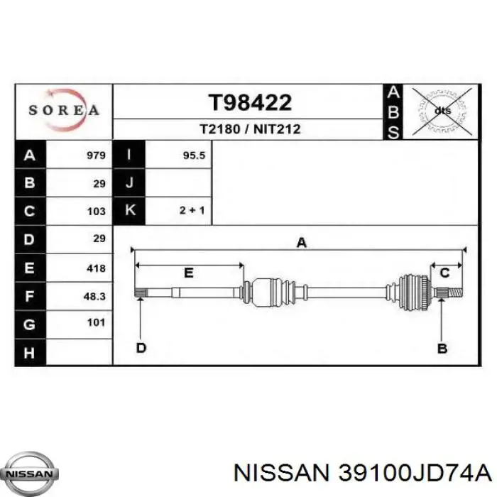 Semieje delantero derecho Nissan/Infiniti 39100JD74A precio, desde 205,13 EUR
