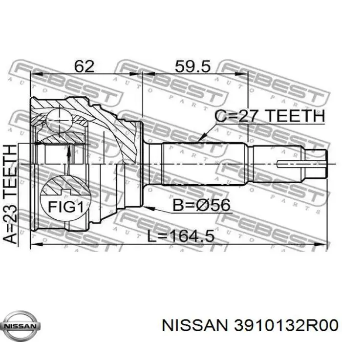 Junta homocinética exterior delantera Nissan/Infiniti 3921132R00