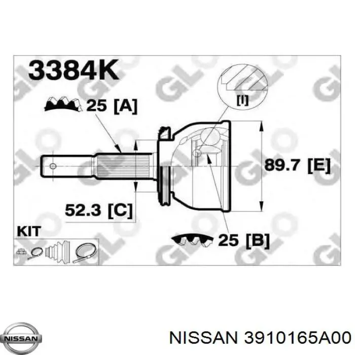 3910165A00 Nissan junta homocinética exterior delantera