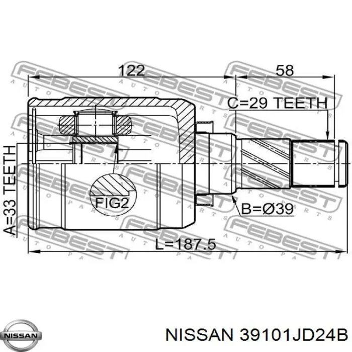 39101JD24B Nissan/Infiniti Semieje delantero izquierdo
