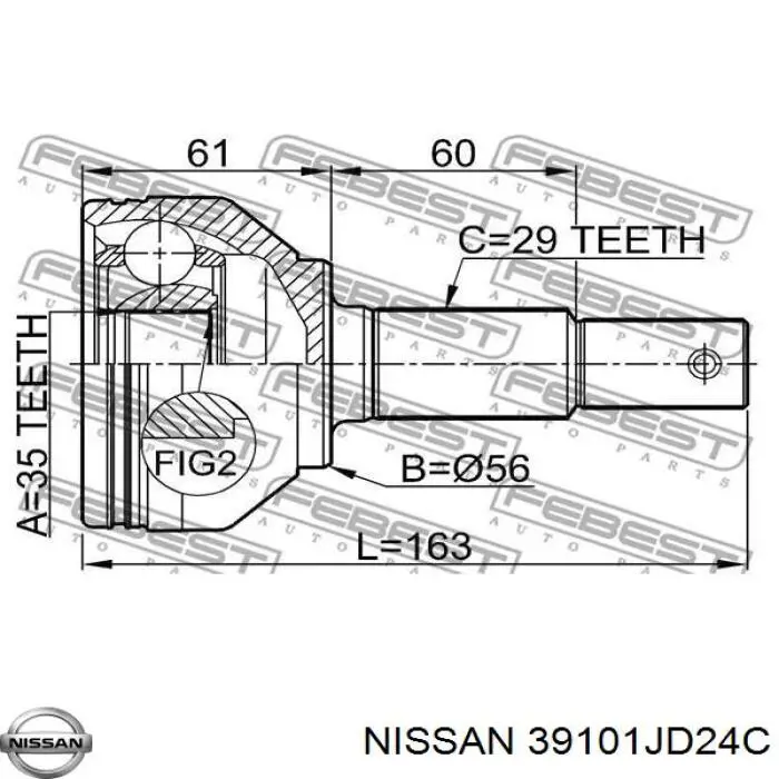 Semieje delantero izquierdo Nissan/Infiniti 39101JD24C precio, desde 116,28 EUR