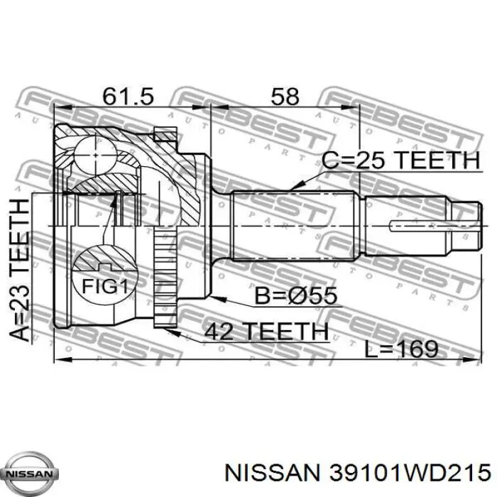 39101WD215 Nissan junta homocinética exterior delantera