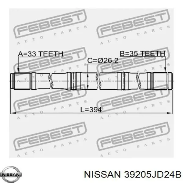 39205JD24B Nissan árbol de transmisión delantero izquierdo