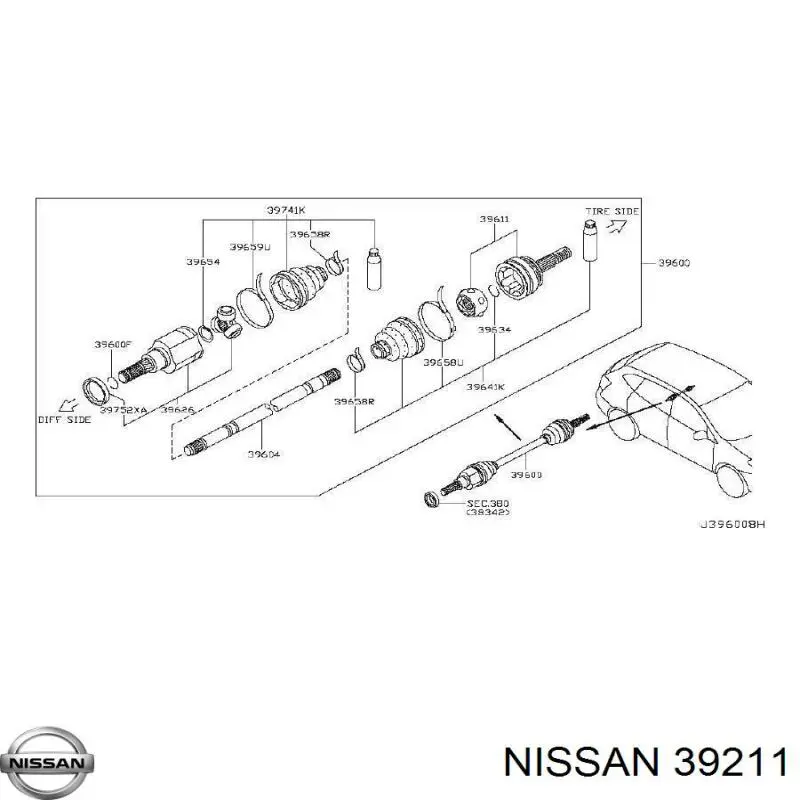 39211 Nissan junta homocinética exterior delantera