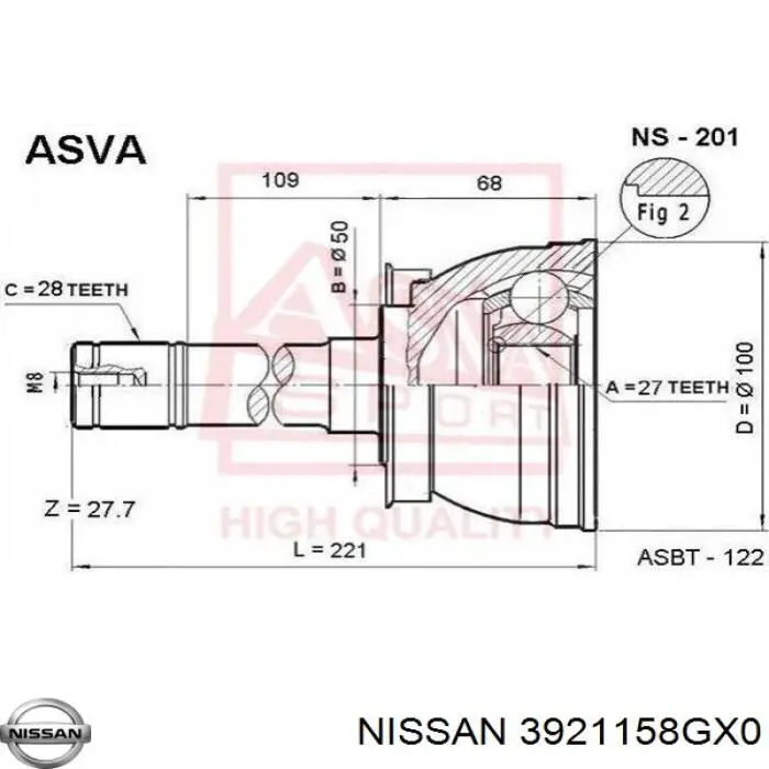 3921158GX0 Nissan junta homocinética exterior delantera